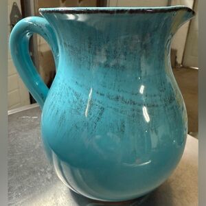 Italian Pottery Pitcher Vintage Handcrafted Blue Rustic Farm House 7"